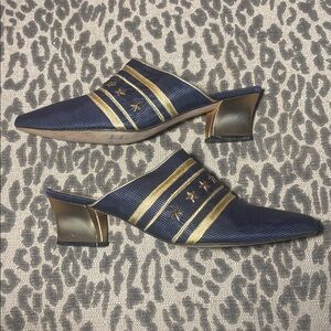 Timothy Hitsman Navy Blue and Gold Star-Accent Mules